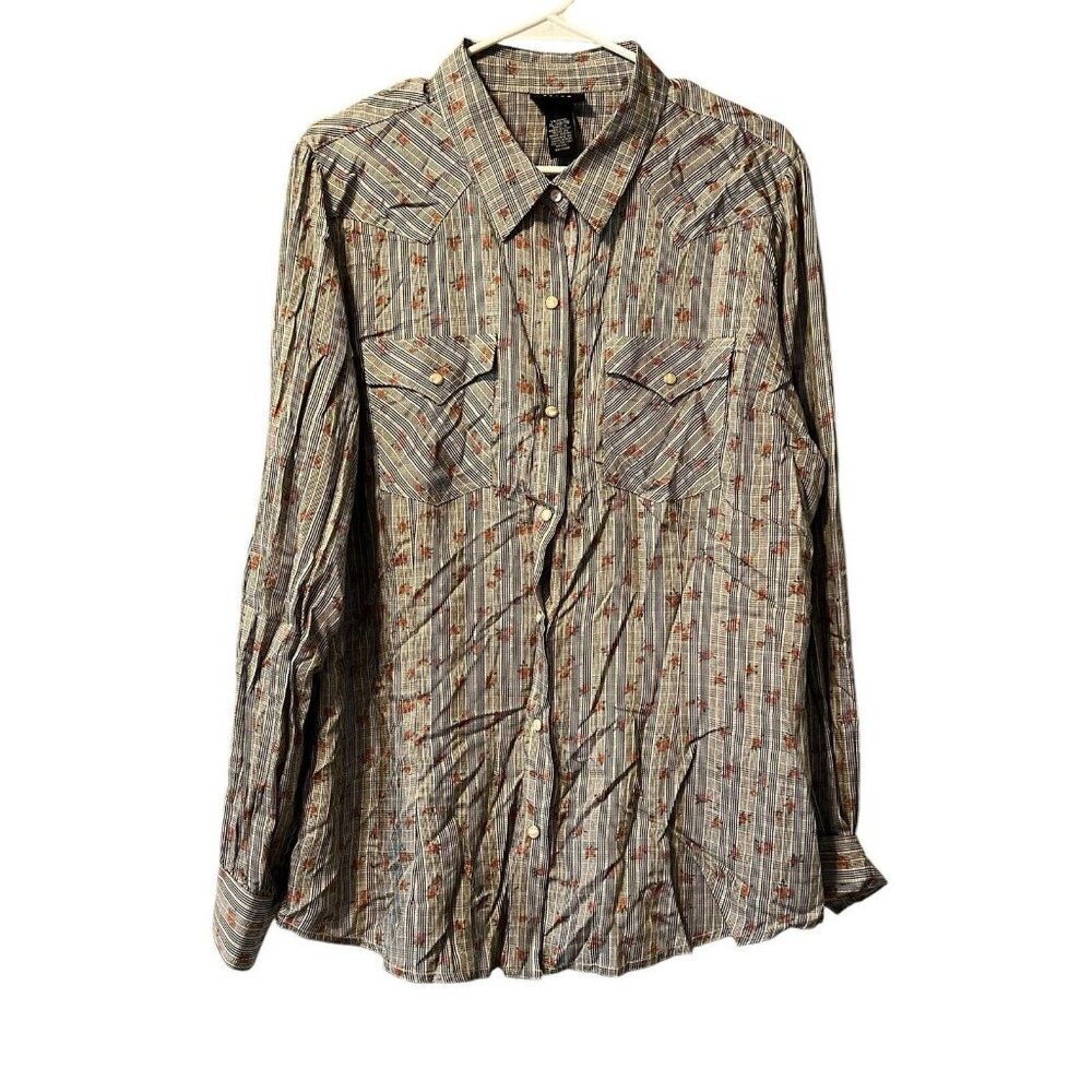 Wrangler Retro Top Women Size XL Floral Pearl Snap Western Rodeo Cowgirl Country